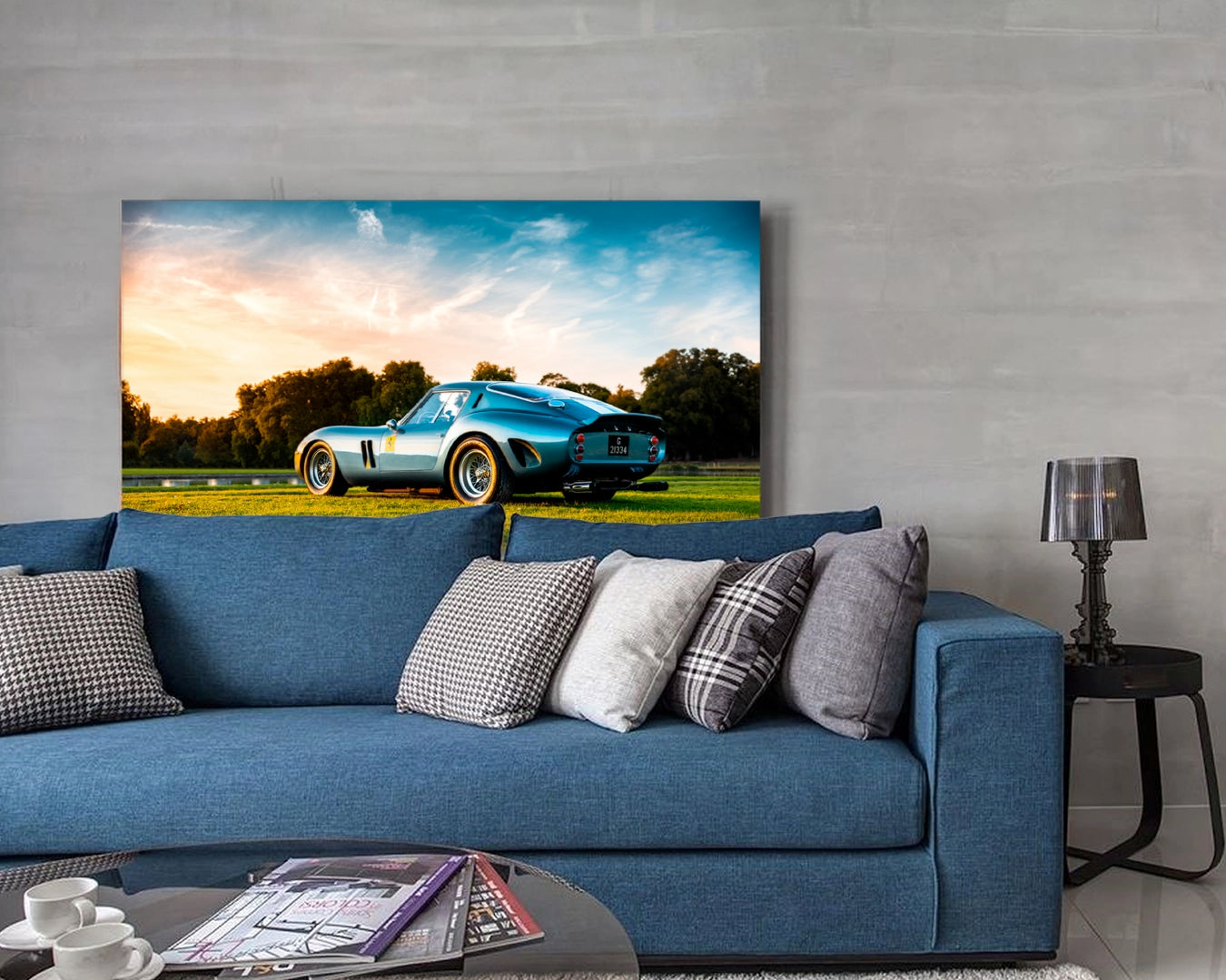 Ferrari 250 GTO chassis 3387GT limited edition archival aluminium print displayed leaning against wall in modern interior