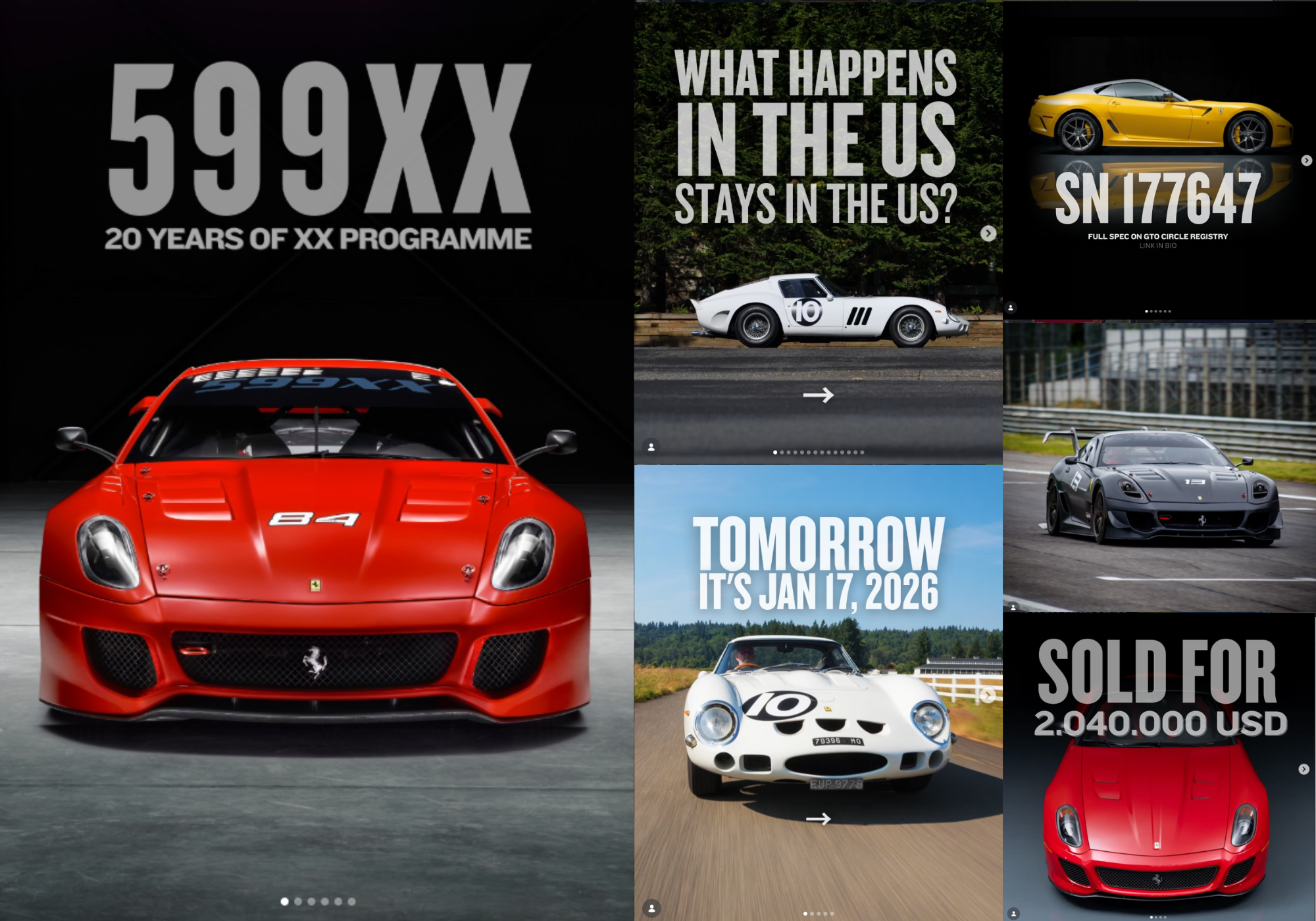 GTO Circle community gallery featuring the Ferrari 599XX, connecting serious motorsport obsessives and luxury automotive collectors.