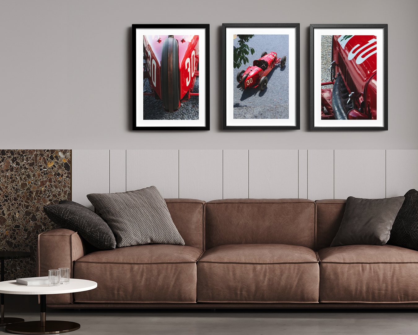 Vintage red Alfa Romeo race car with the number 30.